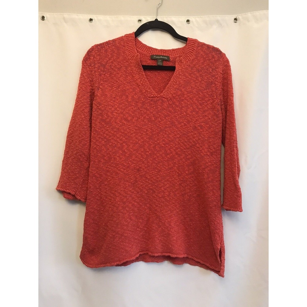 Tommy Bahama Coral Sweater Top or Shirt 3/4 Sleeves V Neck Women's Sz Sm Cotton